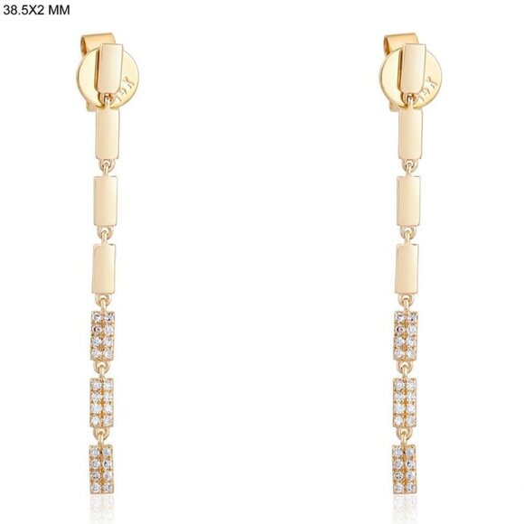 Linear Luxe 14K (or 18k upon request) Yellow Gold Diamond Drop Earrings